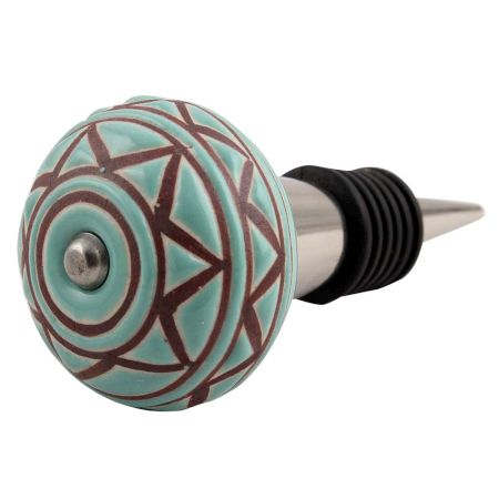 Sea Green Base Brown Pattern Etched Ceramic Wine Stopper (Pack Of One Piece)
